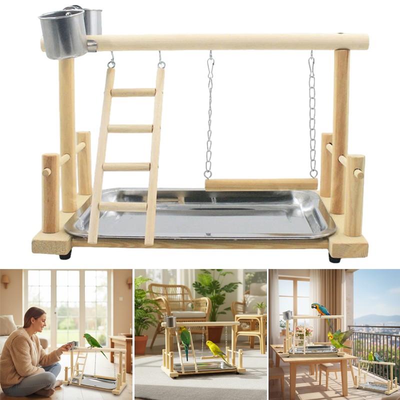 Parrot Playstand Bird Plays Stand Cockatiel Playground Wooden Perch Gym Play photo 3
