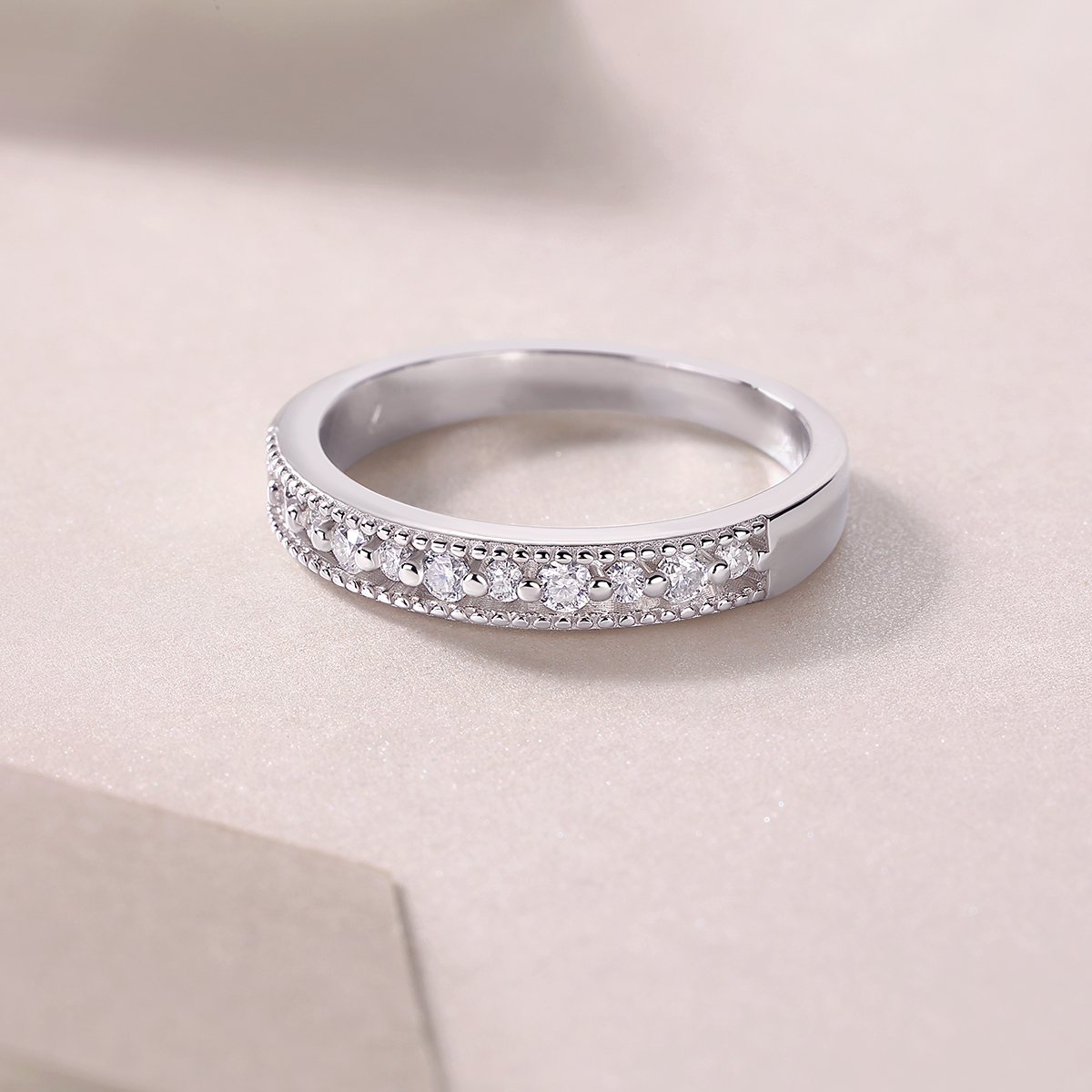 S925 Silver 2.5g Platinum Plated Moissanite Ring, 2.8mm Milgrain Stackable Band, GRA Certified US 5-9 photo 5