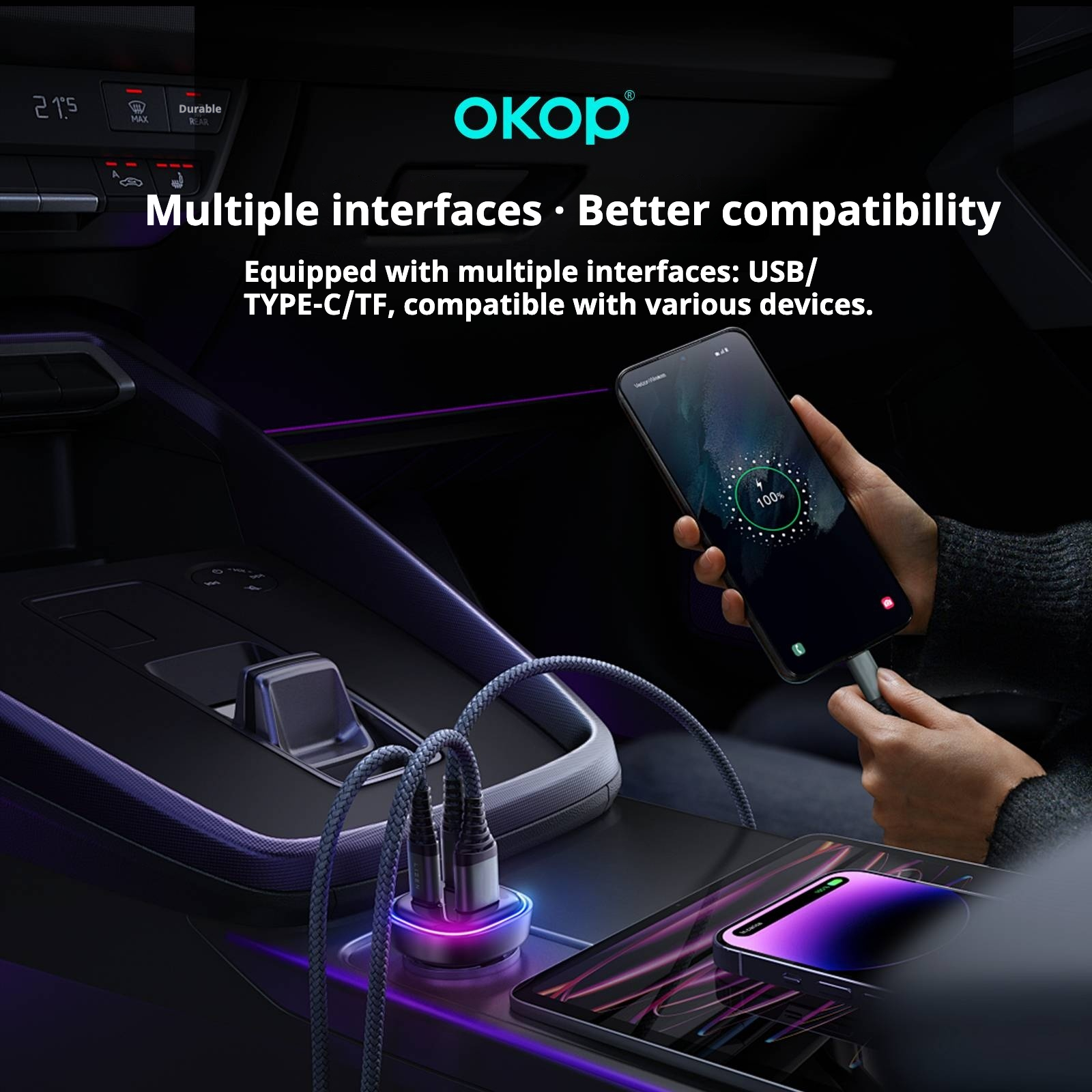 KP-C103 Hot-selling In-stock Multi-port Car Charger USB Type-C With Super-fast Charging And MP3 Playback Capabilities photo 4