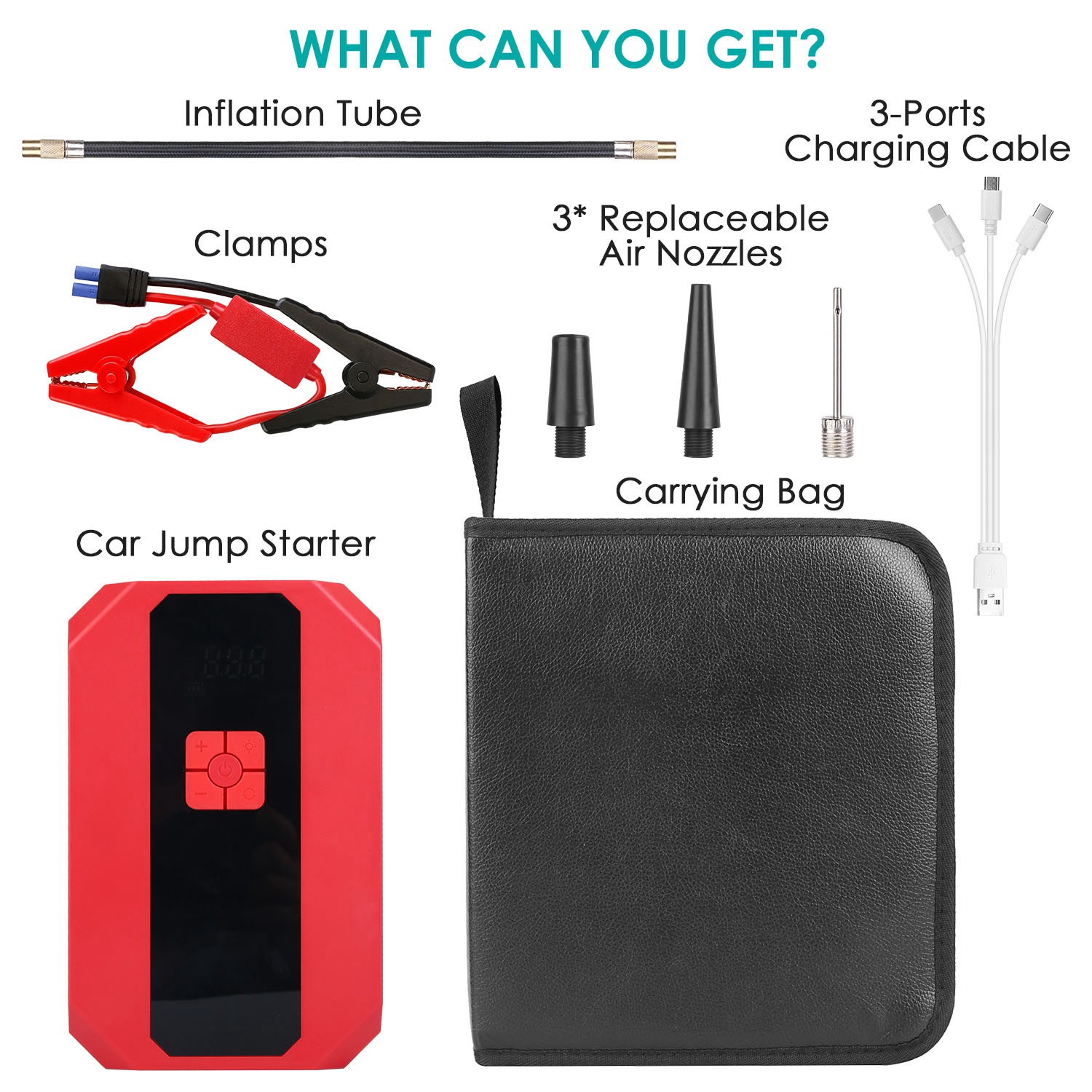 1Pc Portable Car Jump Starter Air Compressor 1500A 400PSI Car Battery Charger Jump Starter Power Bank LED Flashlight Digital Tire Inflator For 4.0L Gasoline Or 2.0L Diesel Engine photo 7