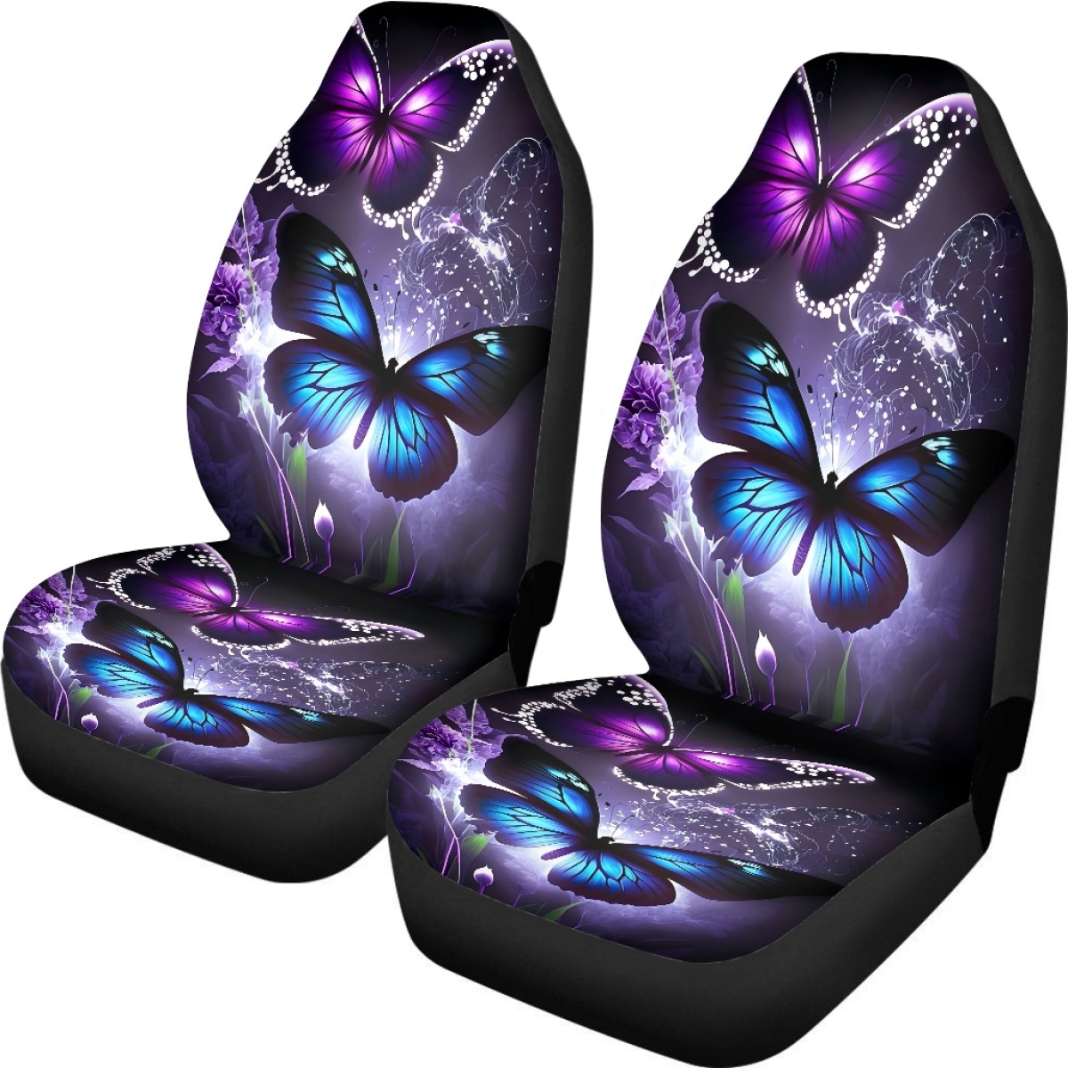 2 Front Car Seat Covers, Digitally Printed With Butterfly Patterns, Thin, Suitable For All Seasons, Fashionable Car Seat Covers photo 3