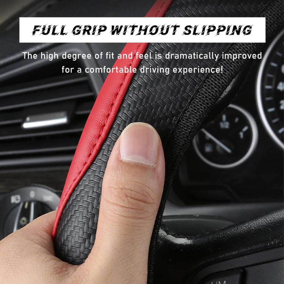 BLACK Car Steering Wheel Cover, 15 Inch Leather Breathable Auto Steering Wheel Protector, Comfortable Non-Slip Vehicle Steering Wheel Covers, Universal Interior Car Accessories photo 2