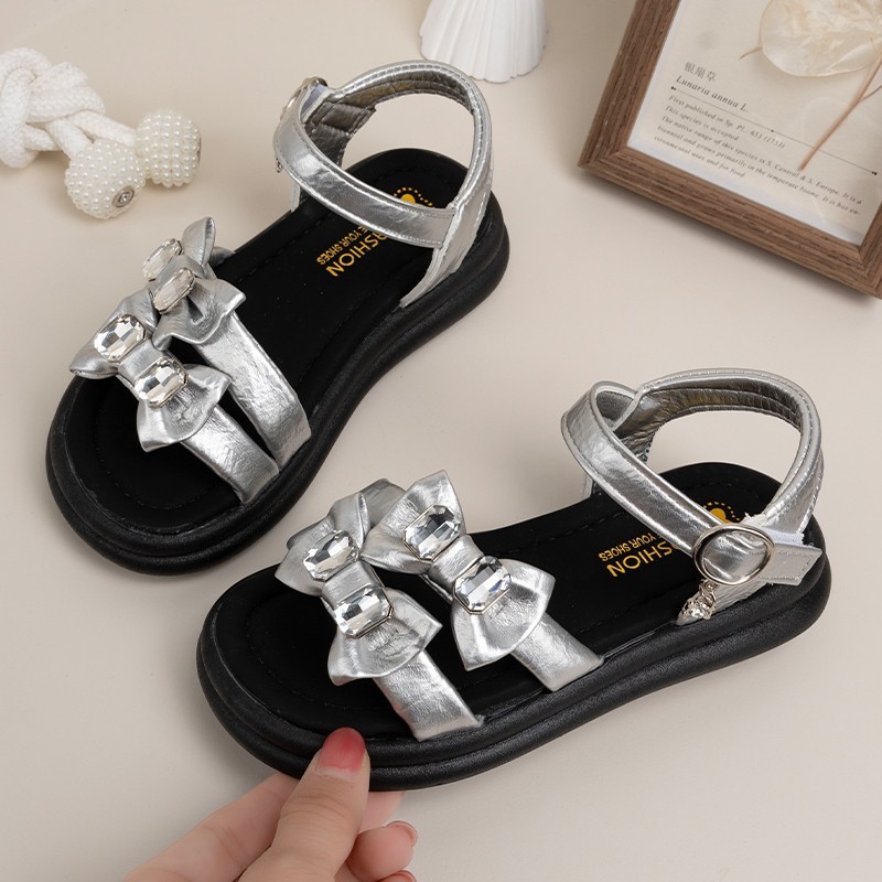 2026 Summer New Ins Fashion Girls Open-Toe Beach Sandals, Bow Decor Cool Princess Style Kids Sandals photo 3