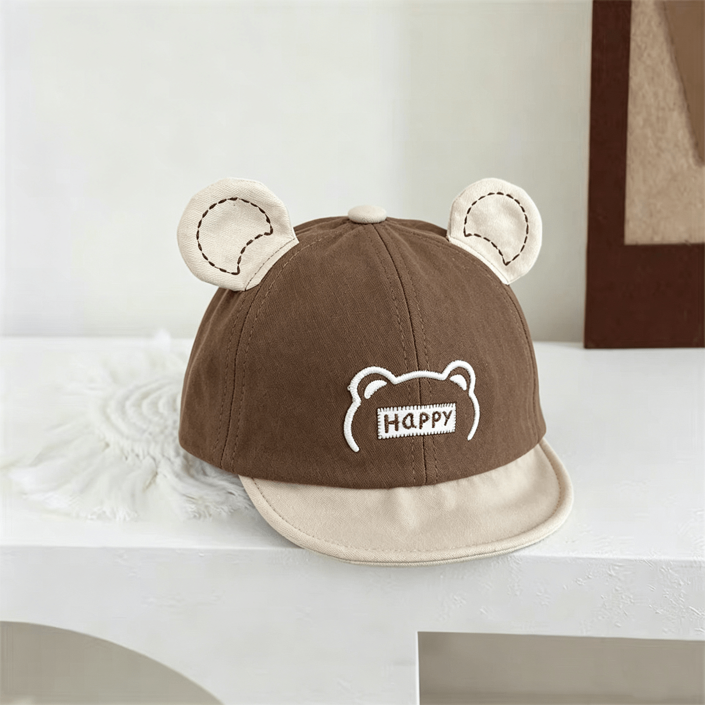 Baby-style Multi-color Three-dimensional Bear Ears Happy Embroidered Soft Brimmed Sun Protection Comfortable And Cute Style Baseball Cap Suitable For Daily Use photo 5