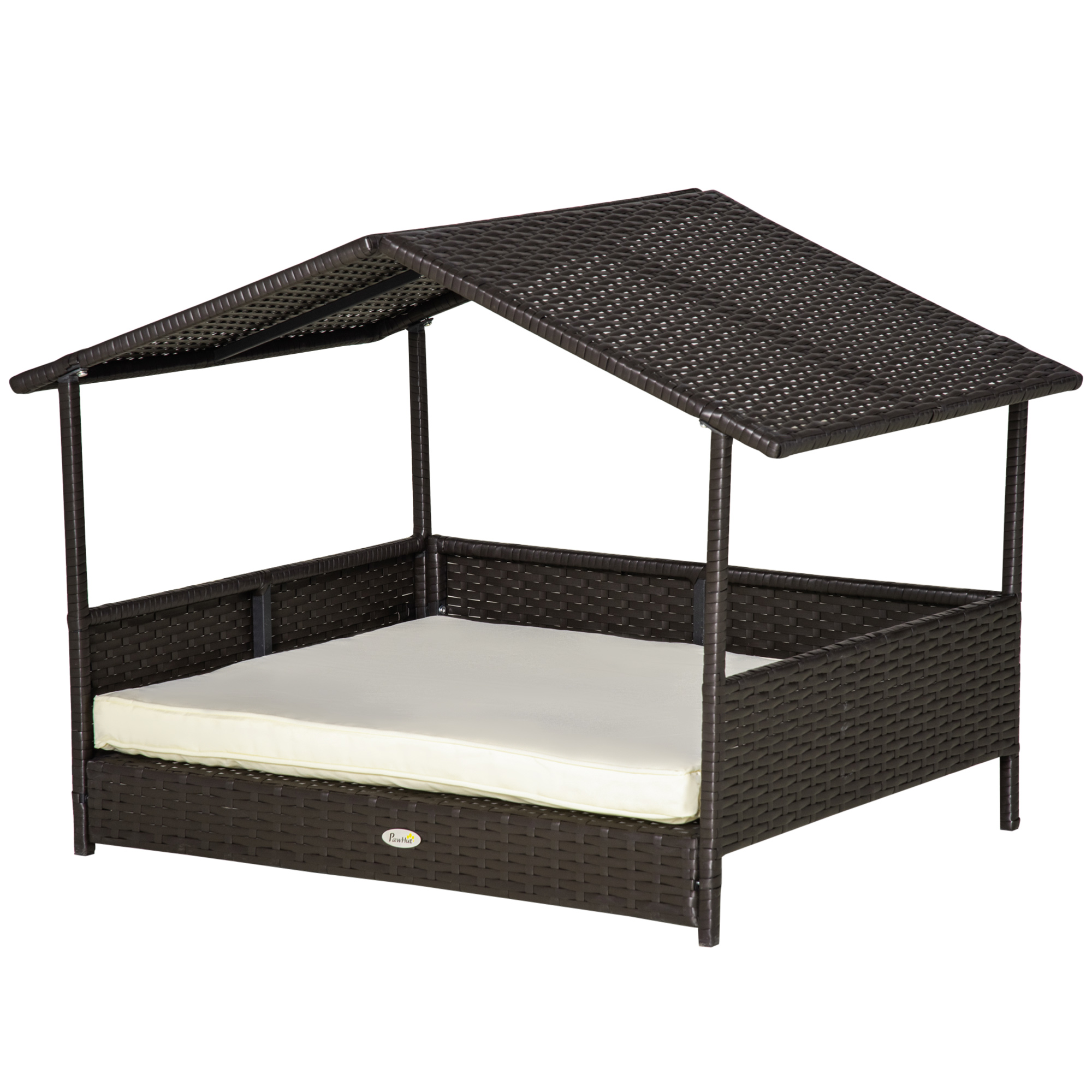 Wicker Dog House, Rattan Pet Bed, With Removable Cushion, Canopy, For Small And Medium Dogs - Cream photo 4