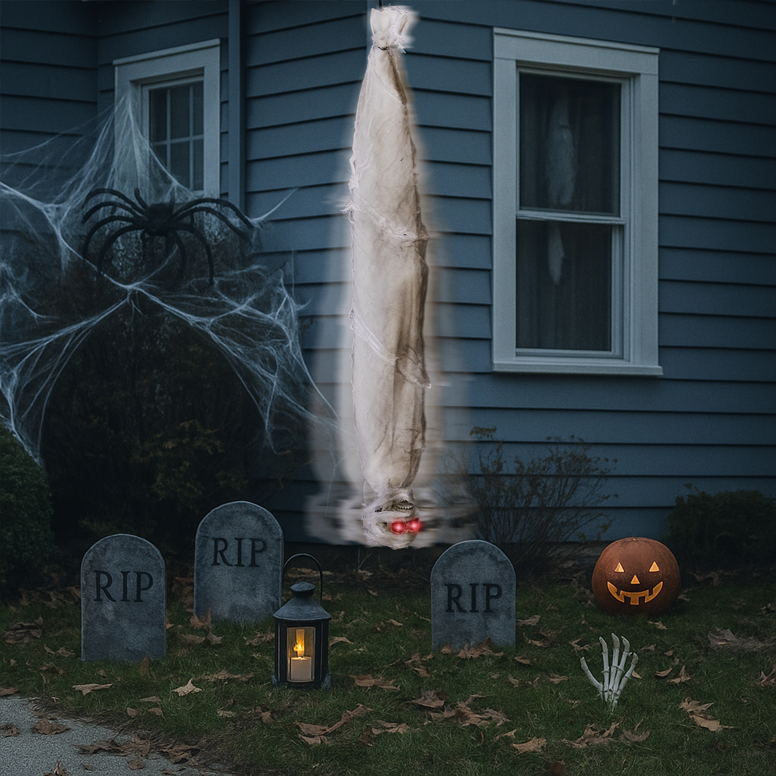 3ft Halloween Animated Hanging Cocoon Corpse Decoration,Dead Body Prop With Motion & Horror Scream,Haunted House Indoor And Outdoor Decorations,Creepy Tree Hanging Decor photo 1