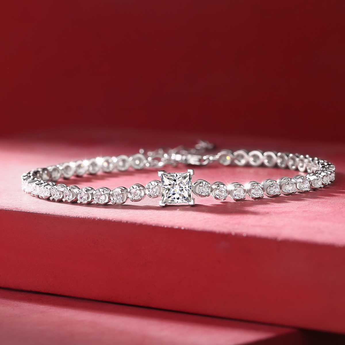 S925 Silver 1ct Princess Cut Moissanite Bracelet, 16&5cm Adjustable, D VVS1 GRA Certified photo 3