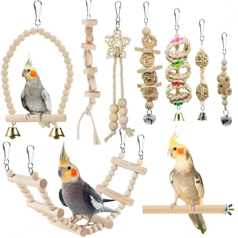 Bird Parrot Swing Toys, Chewing Standing Hanging Perch Hammock Climbing Ladder Bird Cage Toys For Budgerigar, Parakeet, Conure, Cockatiel, Mynah, Love Birds, Finches And Other Small To Medium Birds photo 1