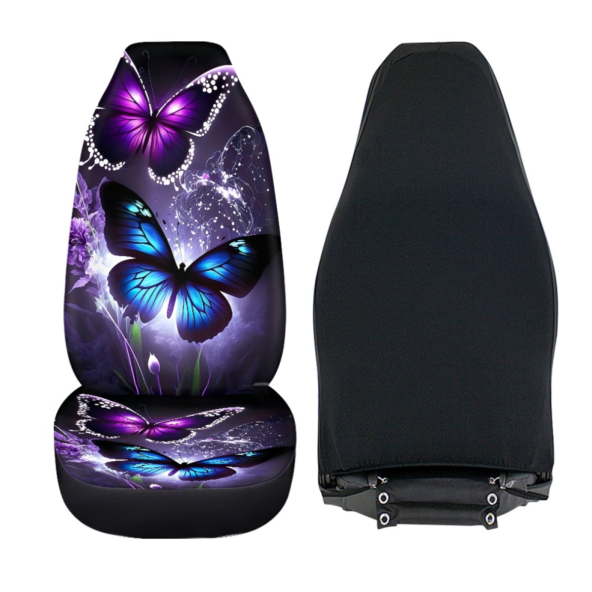 2 Front Car Seat Covers, Digitally Printed With Butterfly Patterns, Thin, Suitable For All Seasons, Fashionable Car Seat Covers photo 8