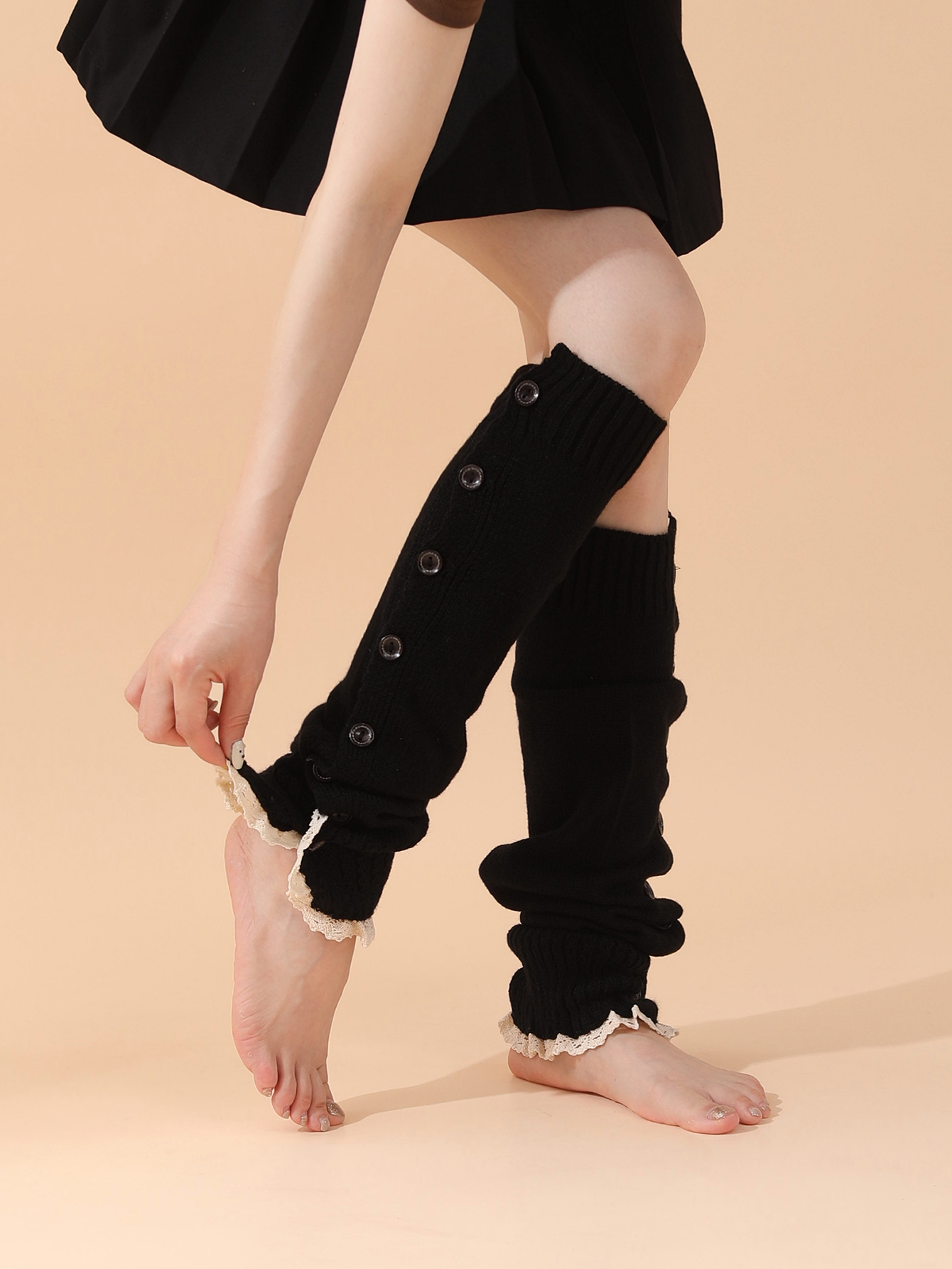 Girls Knitted Leg Warmer Socks Button Design Crochet Knit Boot Covers Fashion Women Lace Cuffs Button Down Socks photo 4