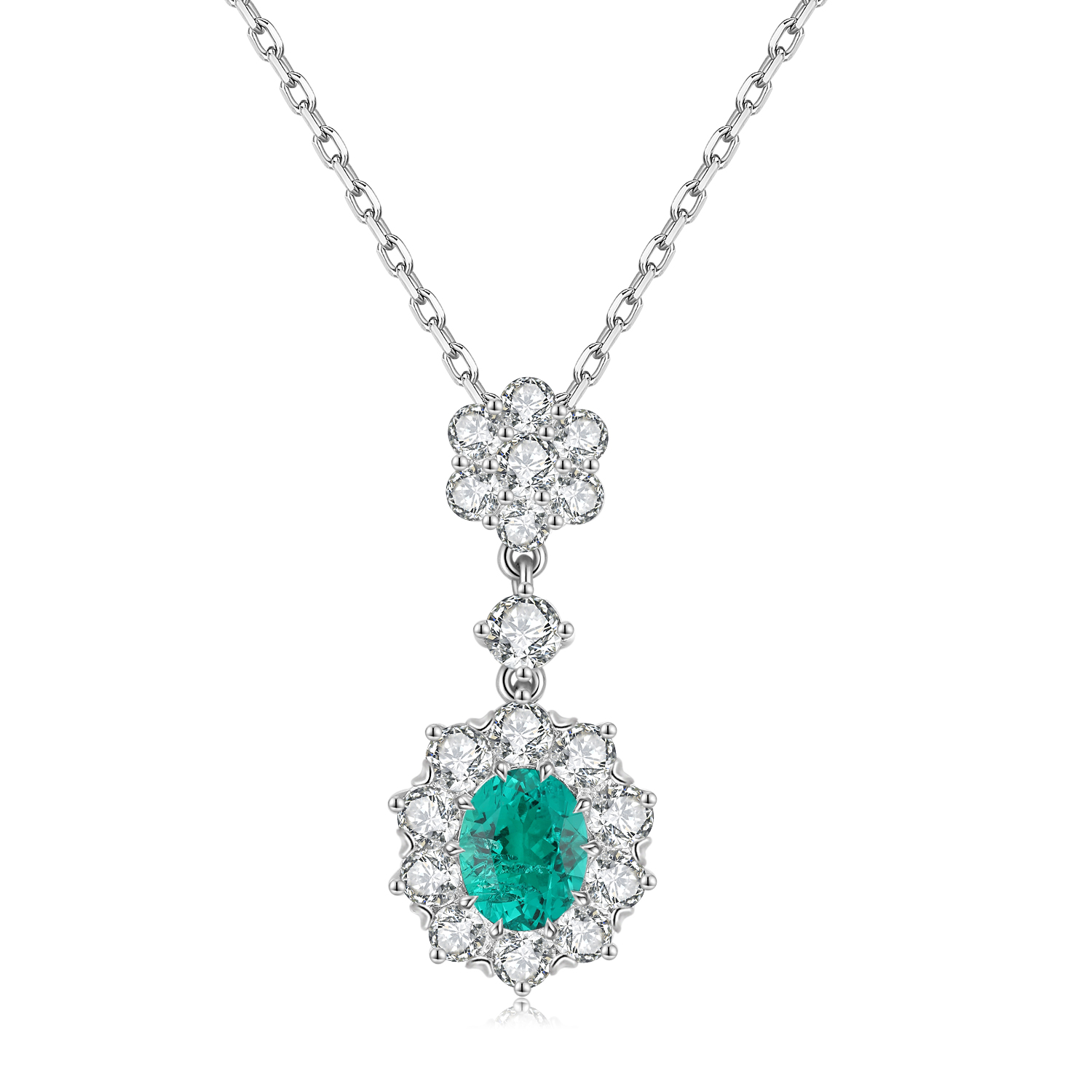 S925 Silver 6.3g Lab-Created Gemstone Necklace, 9x7mm Pendant, 5 Colors, 40&5cm photo 6