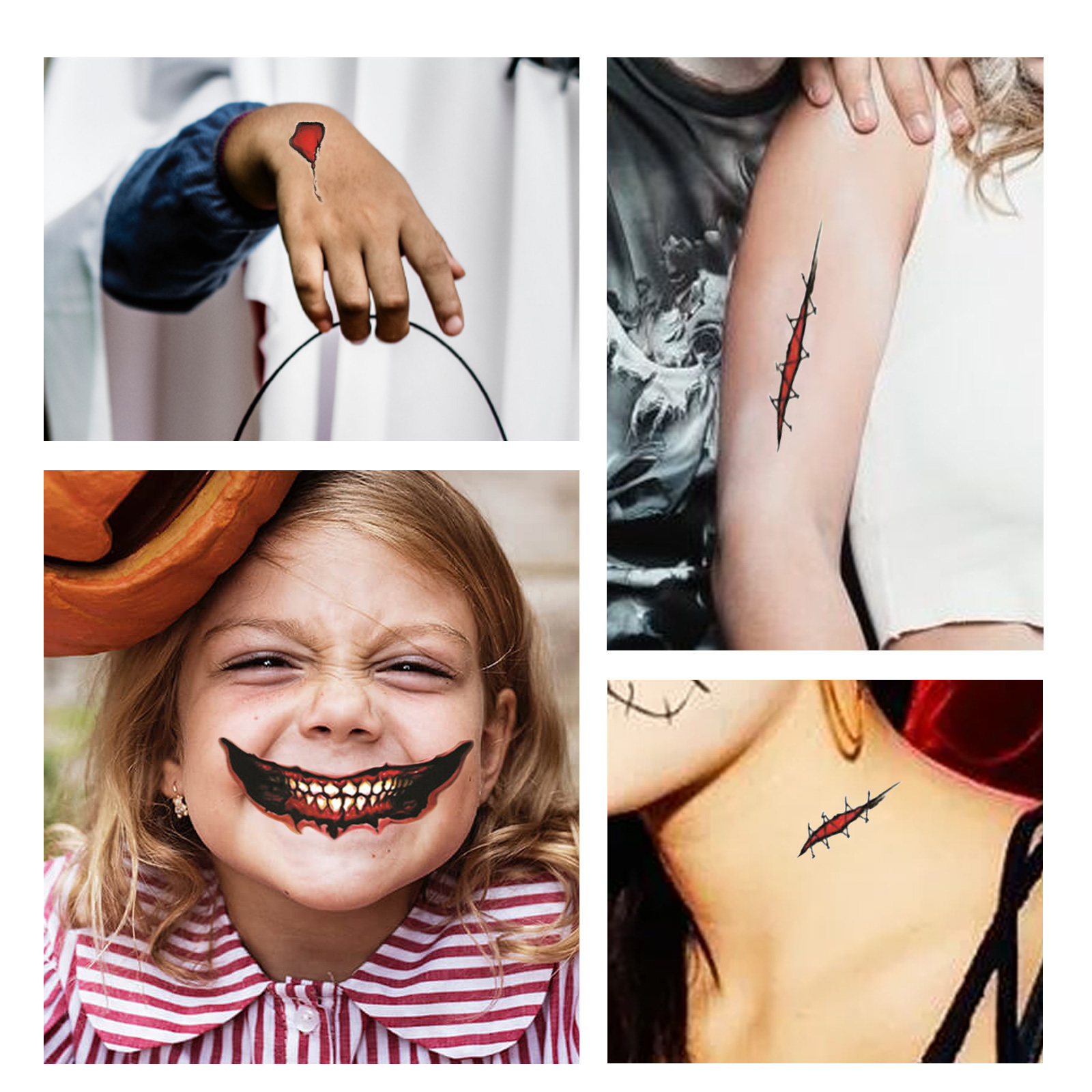 Halloween Mouth Temporary Tattoos, Scary Clown Mouth Face Tattoo Stickers For Halloween Party Cosplay Makeup, 12 Pack photo 3