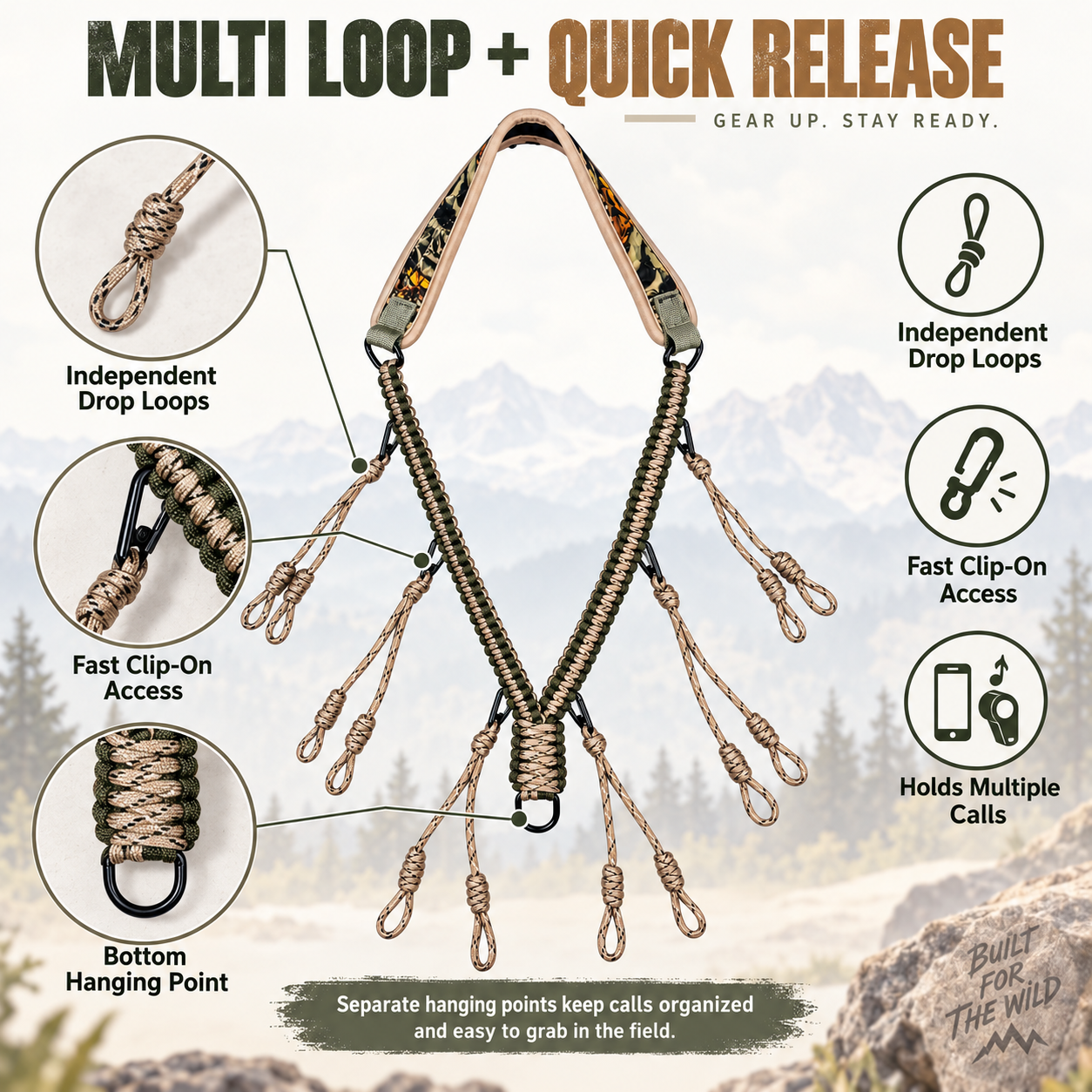 Hand Braided Nylon Duck Call Lanyard Drop Loops Durable Quick Release Lightweight High Pressure Waterfowl Hunting Call Holder photo 2