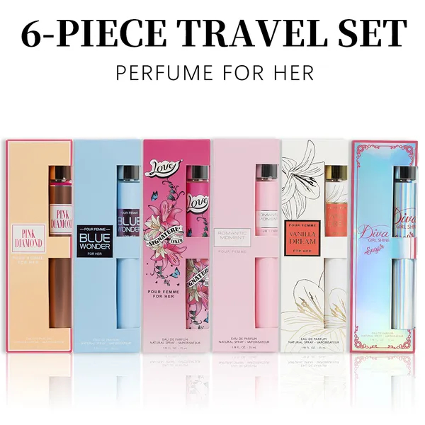 6pcs Travel Set, Women'S Eau De Parfuma Spray, Long Lasting Fragrance, 6 Different Flavor, Perfect For Holiday Gifts, Dating, Daily Life, Parties, 1.18 Fl Oz Bottle photo 1