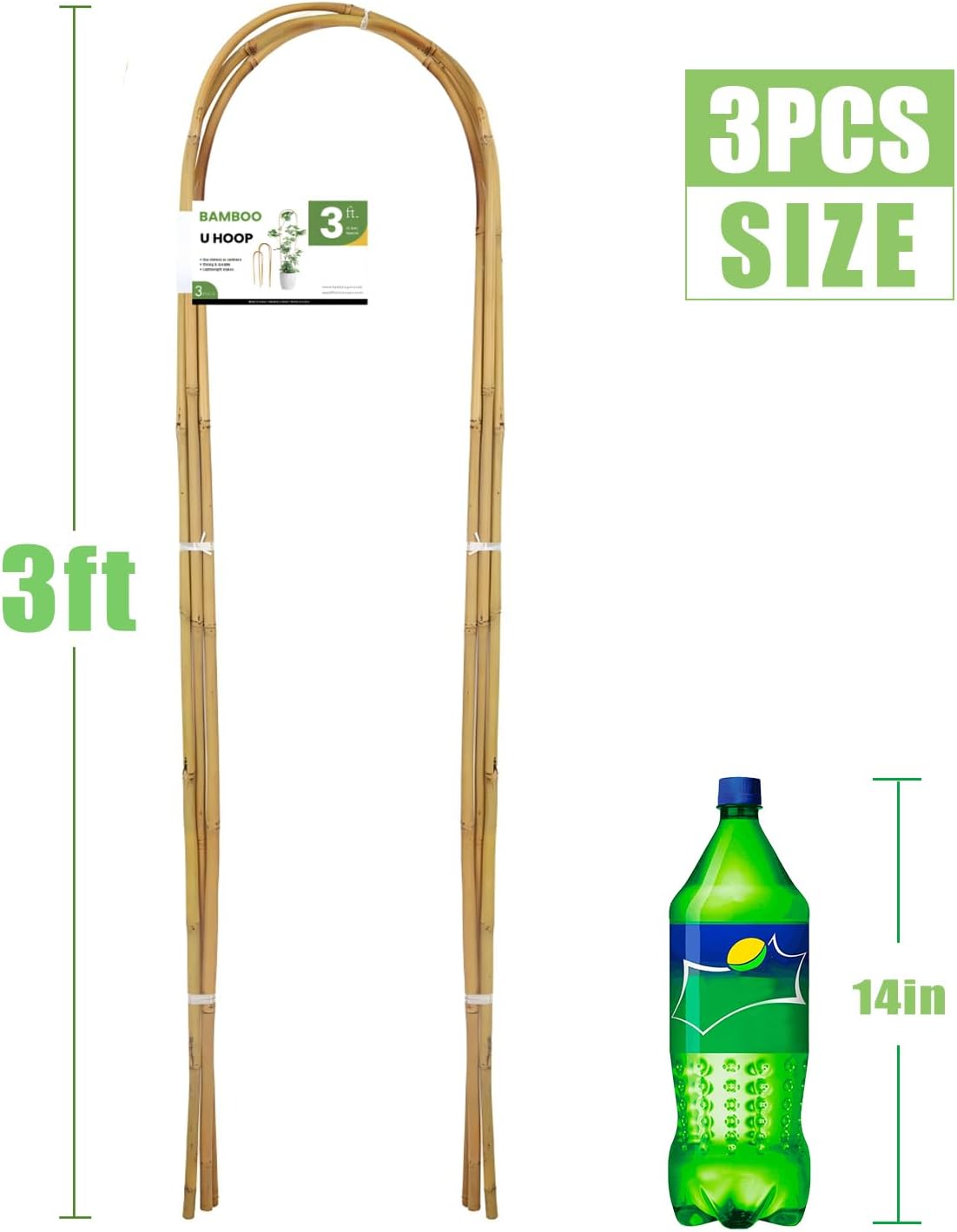 3FT 3pcs Natural U-Hoops Bamboo Trellis U-Shaped Garden Trellis For Climbing Plants, Vines, Ivy, Flowers, And Potted Plants Self-pickup Only photo 1