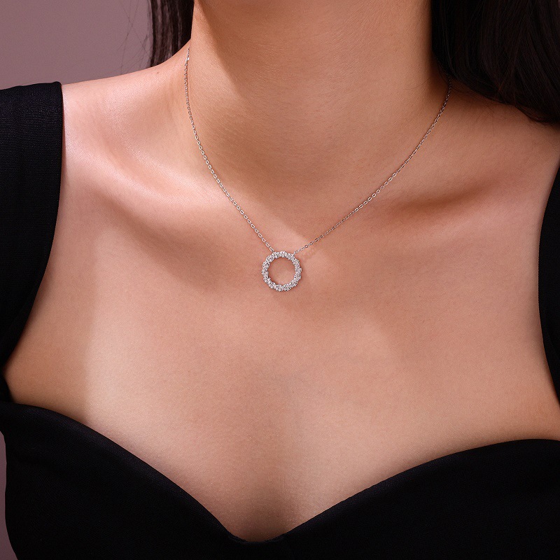 S925 Silver Moissanite Circle Necklace, 56pcs D VVS1 Pendant, 40&5cm, GRA Certified photo 3