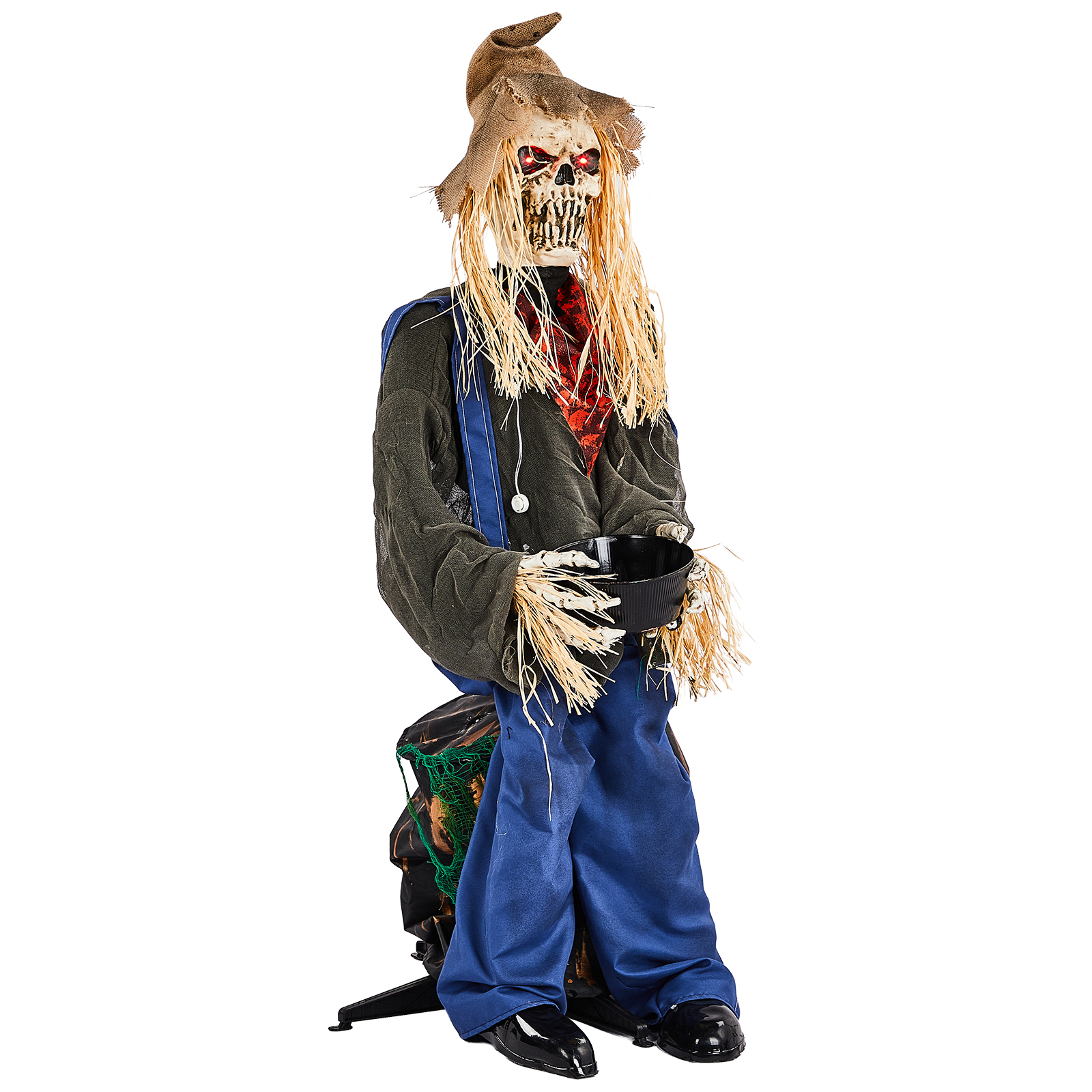 4.5ft Halloween Sitting Scarecrow Decoration With Red Light-Up Eyes,Sound-Activated Head Movement & Male Voice,Detachable Bucket,Battery Operated Batteries Not Included photo 2