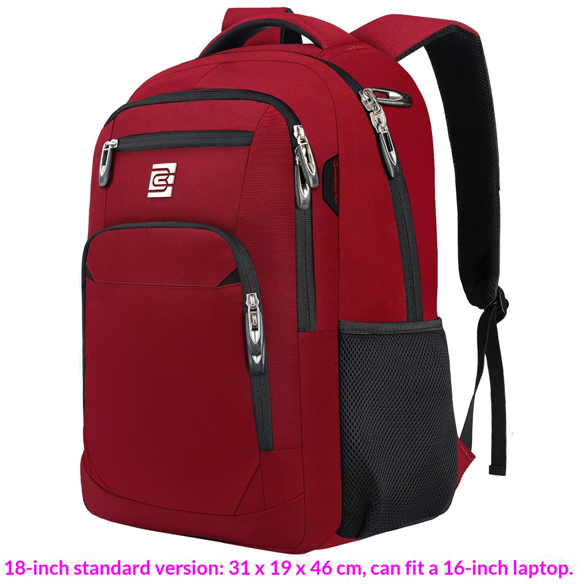 BC Men's Business Backpack Oxford Cloth Waterproof 16 Inch Large Capacity Multifunctional Computer Backpack Student Backpack Women's Red Standard Edition photo 1