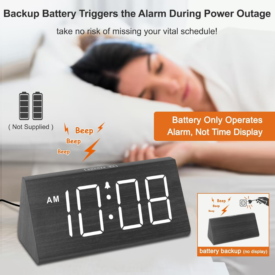 DreamSky Wooden Digital Alarm Clock For Bedroom Living Room, Large Numbers photo 4