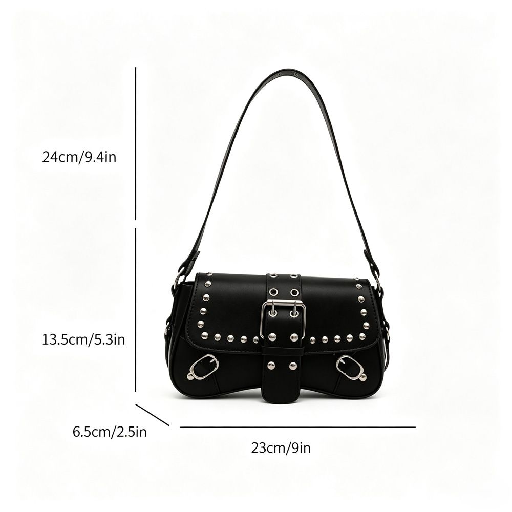 Underarm Bag For Women, Retro Faux Leather Shoulder Bag With Studs & Buckles, Handbag For Daily Party Streetwear photo 4