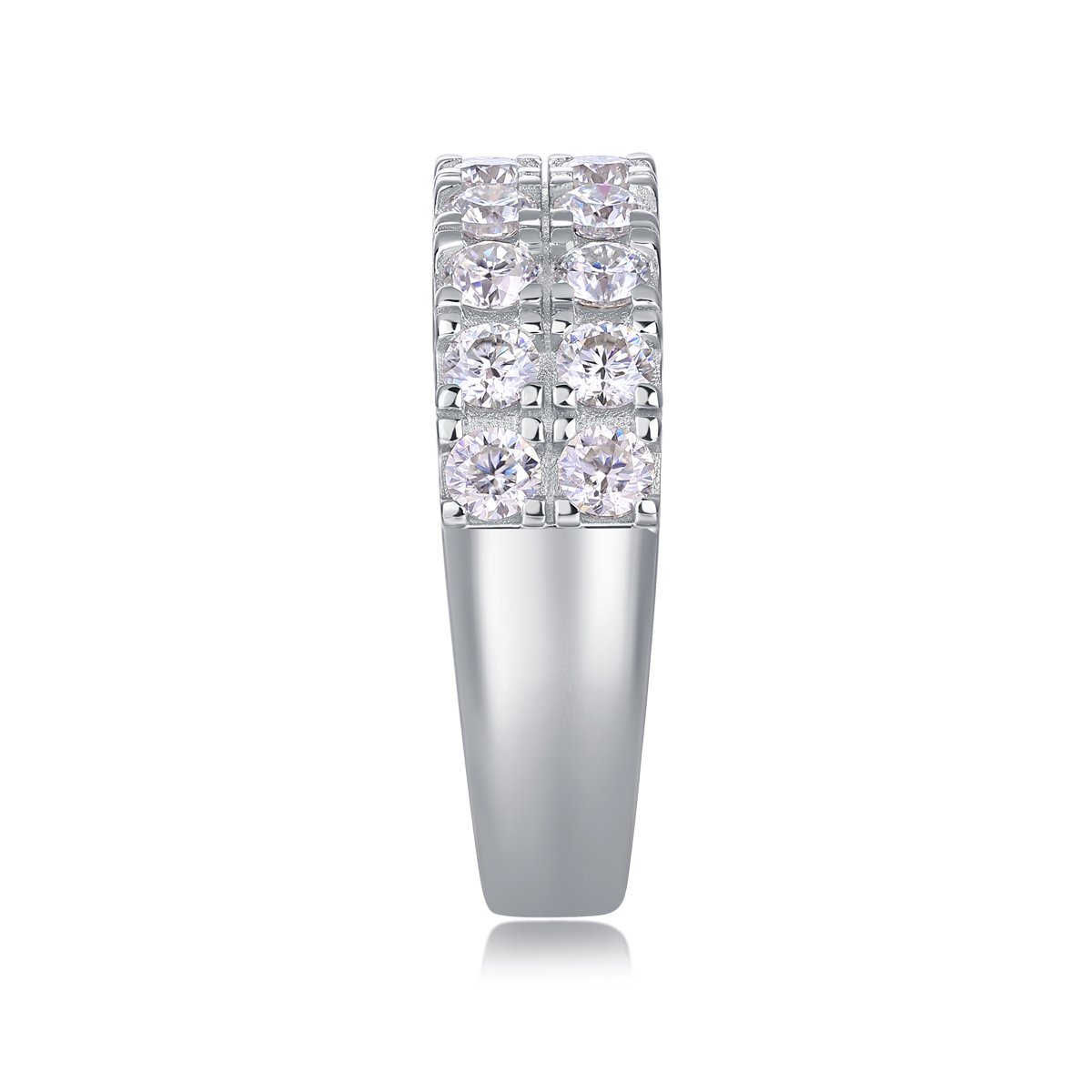 S925 Silver 4.1g Platinum Plated Moissanite Ring, 6.5mm Double Row Pave 18 Stones D VVS1, GRA Certified US 5-9 photo 7