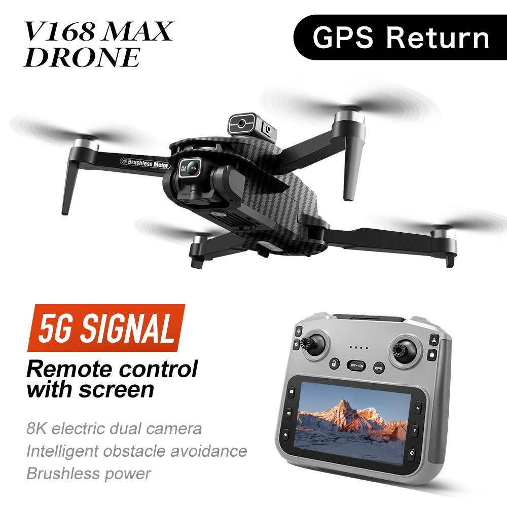V168Pro Max Drone  8K HD, 4.5-inch Screen, With GPS Positioning Function, And Carbon Fiber Pattern Finish. photo 5