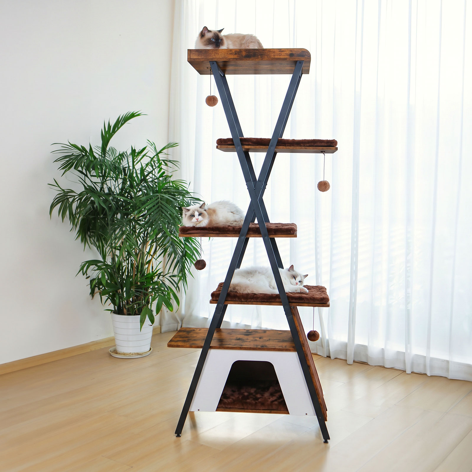 73in Modern Cat Tower For Indoor Cats - Multi-Level Cat Tree With Scratching Posts, Caves, Large Perch & Removable Pads - Wooden Cat Furniture photo 2