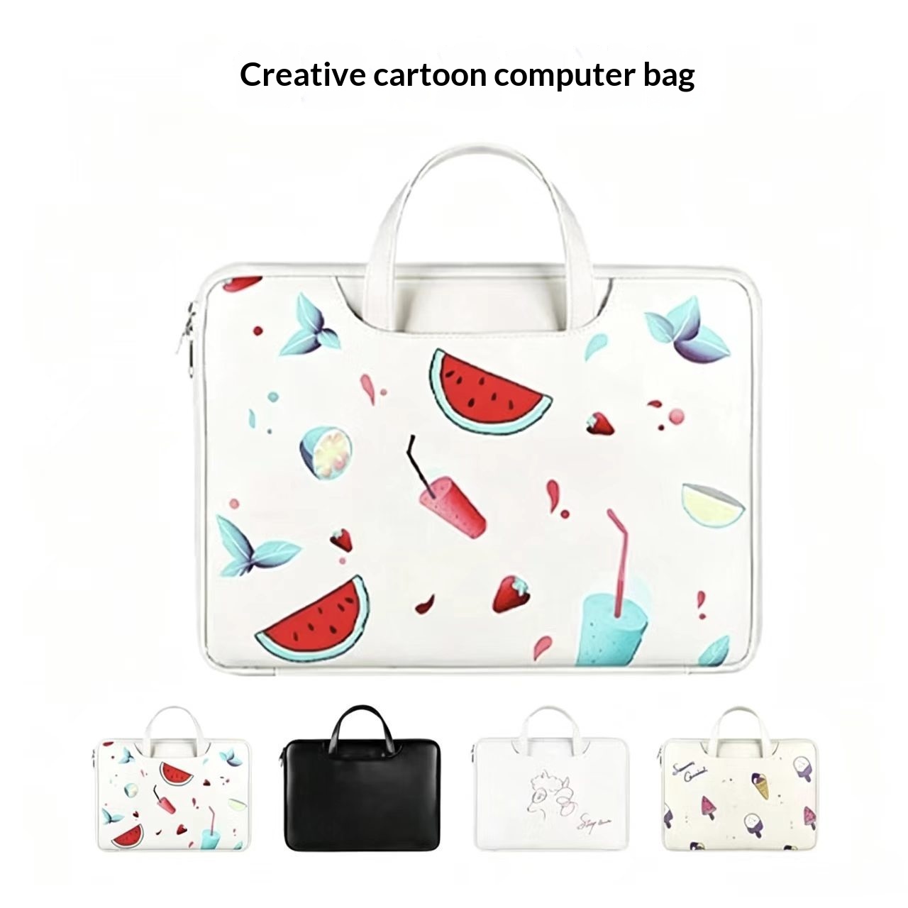 Watermelon Patterned Notebook Laptop Bag With 13 Inch Shock-absorbing Storage Compartment For Both Men And Women - Ivory White photo 8