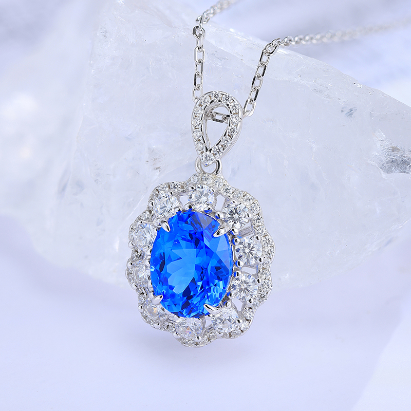 S925 Silver 4g Lab-Created Cobalt Spinel Paraiba Necklace, 7x9mm Pendant, 40&5cm photo 7
