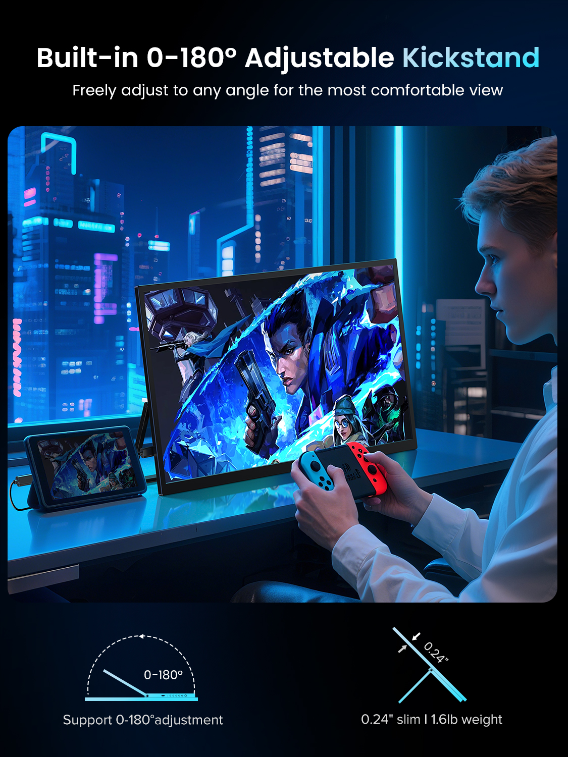 UPERFECT Portable Monitor 18.5 Inch, 120Hz 1080P FHD, 125 Percent SRGB, IPS HDR Gaming Screen, FreeSync, VESA Ready With Stand, USB C HDMI External Travel Monitor For Laptop MacBook photo 8
