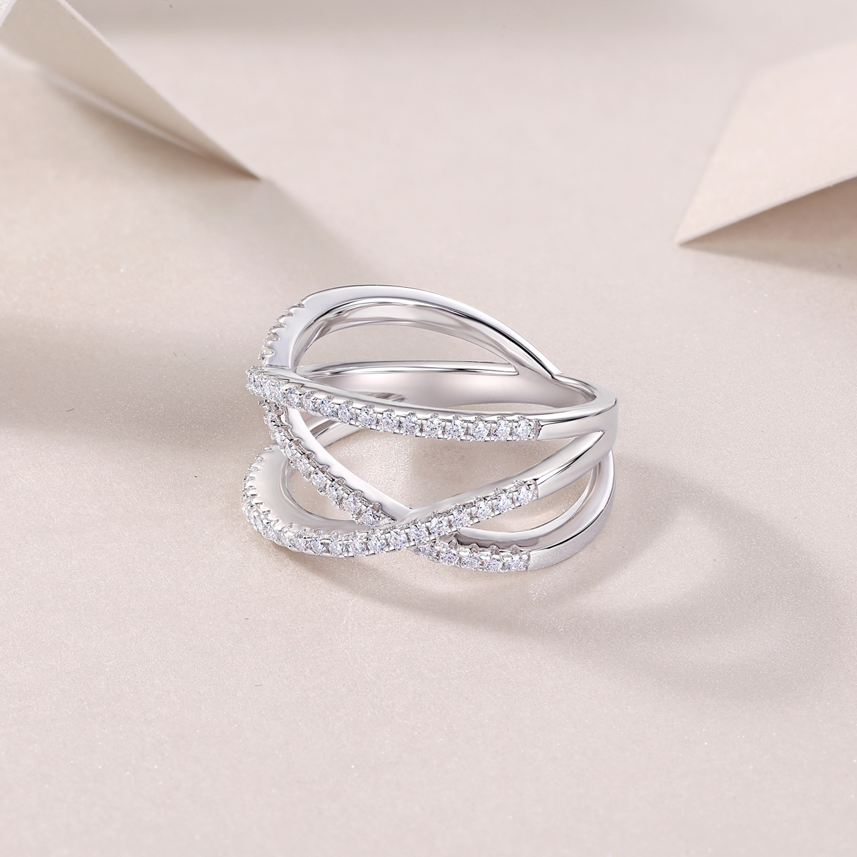 S925 Silver 4.2g Platinum Plated Moissanite Ring, 80pcs 1.0mm D VVS1 Criss Cross Band, GRA Certified US 5-9 photo 6