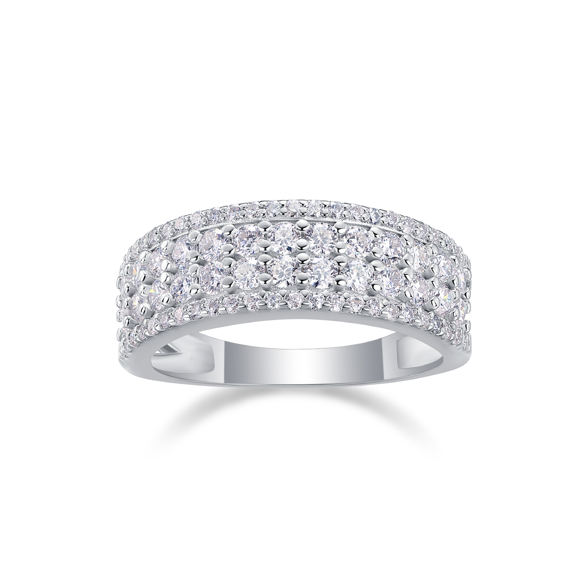 S925 Silver 3.6g Platinum Plated Moissanite Ring, 7.5mm Triple Row Pave Band, GRA Certified US 5-9 photo 7