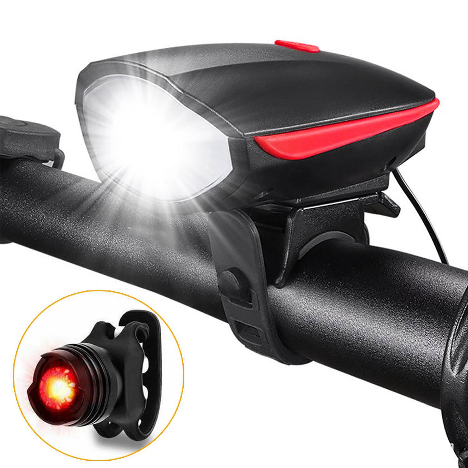 Bike Headlight USB Rechargeable LED Bicycle Front Light Rear Tail Light With 130dB Loud Horn photo 7