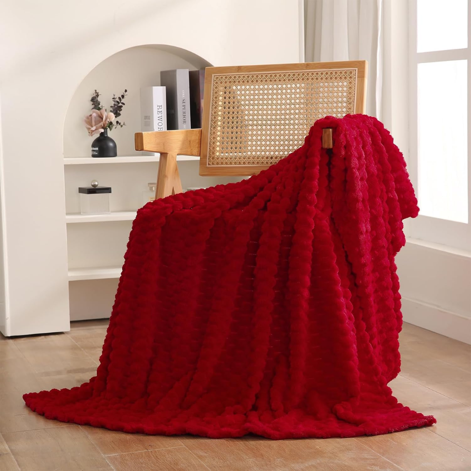 Red Throw Blanket 50 60 Inches Gifts For Mom Fuzzy 3D Jacquard Decorative photo 1