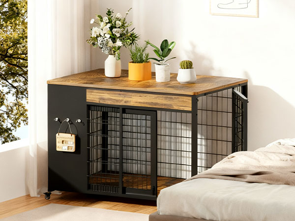 38in  Dog Crate Furniture - Dog Crate With DIY Frame, Sliding Door Indoor Kennel, Wooden Dog Cage End Table, For Medium-Large Breed, Size L photo 1