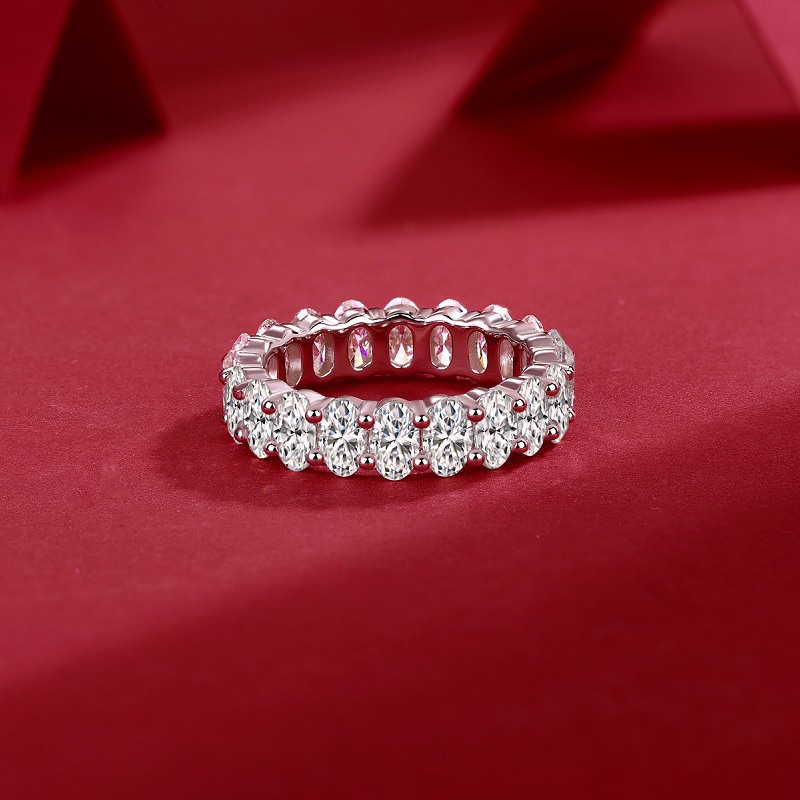 S925 Silver 6.0g Platinum Plated Moissanite Ring, 5x3mm 20pcs D VVS1 Eternity Band, GRA Certified US 5-9 photo 2