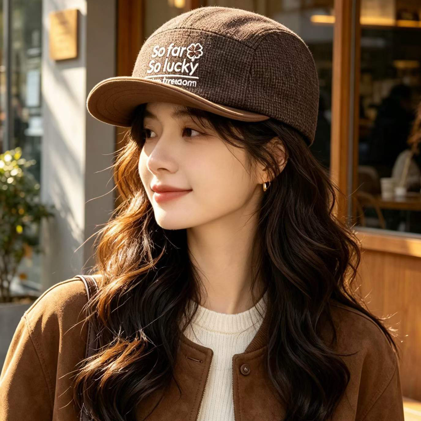 Korean-style Multi-color Lettered Soft Brimmed Baseball Cap For Autumn And Winter, Featuring Retro Small-checkered Pattern. Trendy And Versatile Casual Hat photo 1