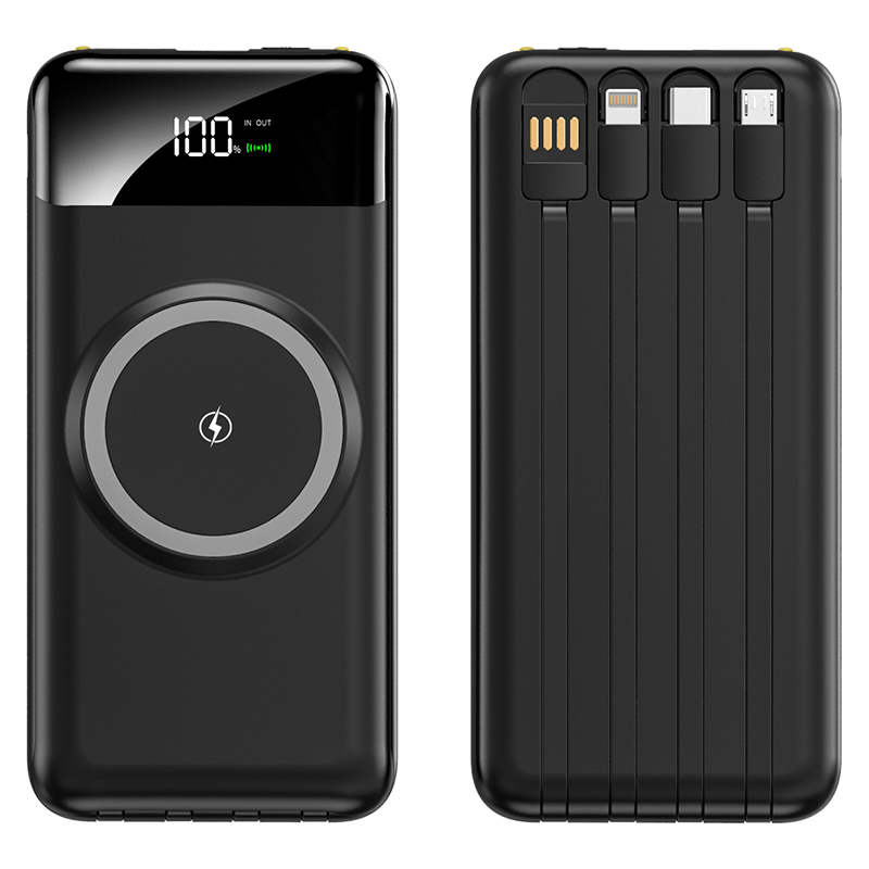 KP-711 Best-selling 10,000mAh Power Bank With Digital Battery Display Wireless Charging And 4 Built-in Cables In Stock photo 1