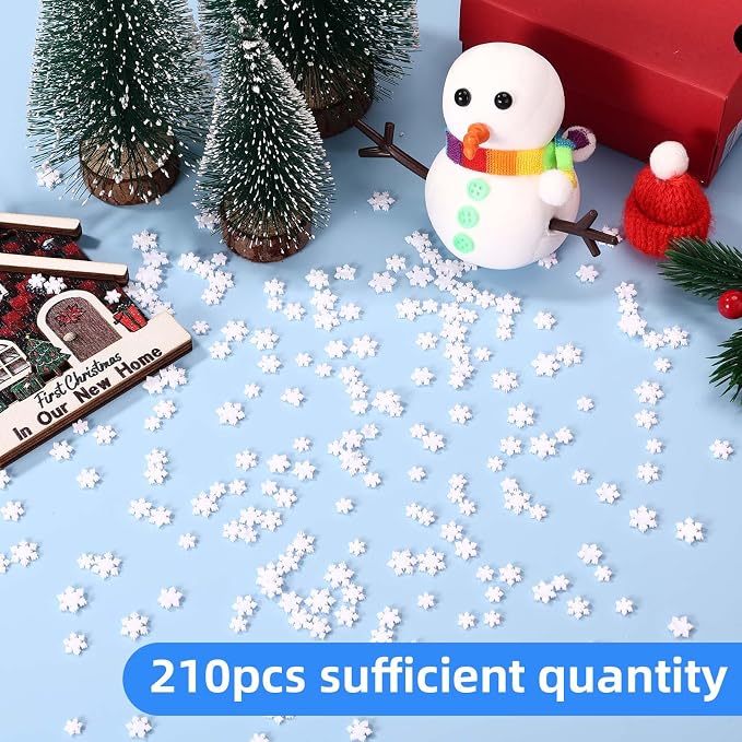 210-Piece Mini White Glitter Resin Snowflakes In 3 Sizes For DIY Christmas Tree And Winter Decor photo 6