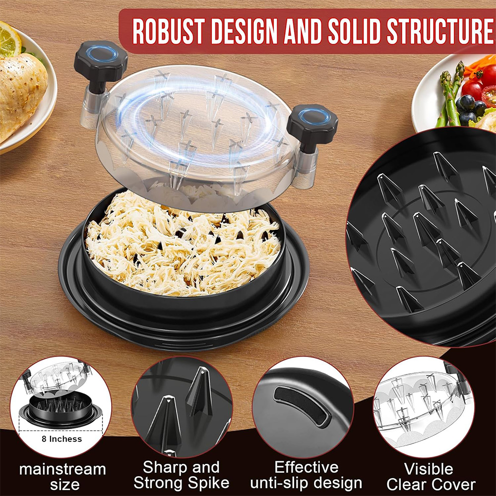 Chicken Shredder Machine, Manual Meat Shredder Tool With Round PP Bowl And Clear Non-Stick Lid, Hand-Powered Chicken Shredder For Pulled Chicken, Beef, Pork And Meat, Eco-Friendly Kitchen Food Shredde photo 6