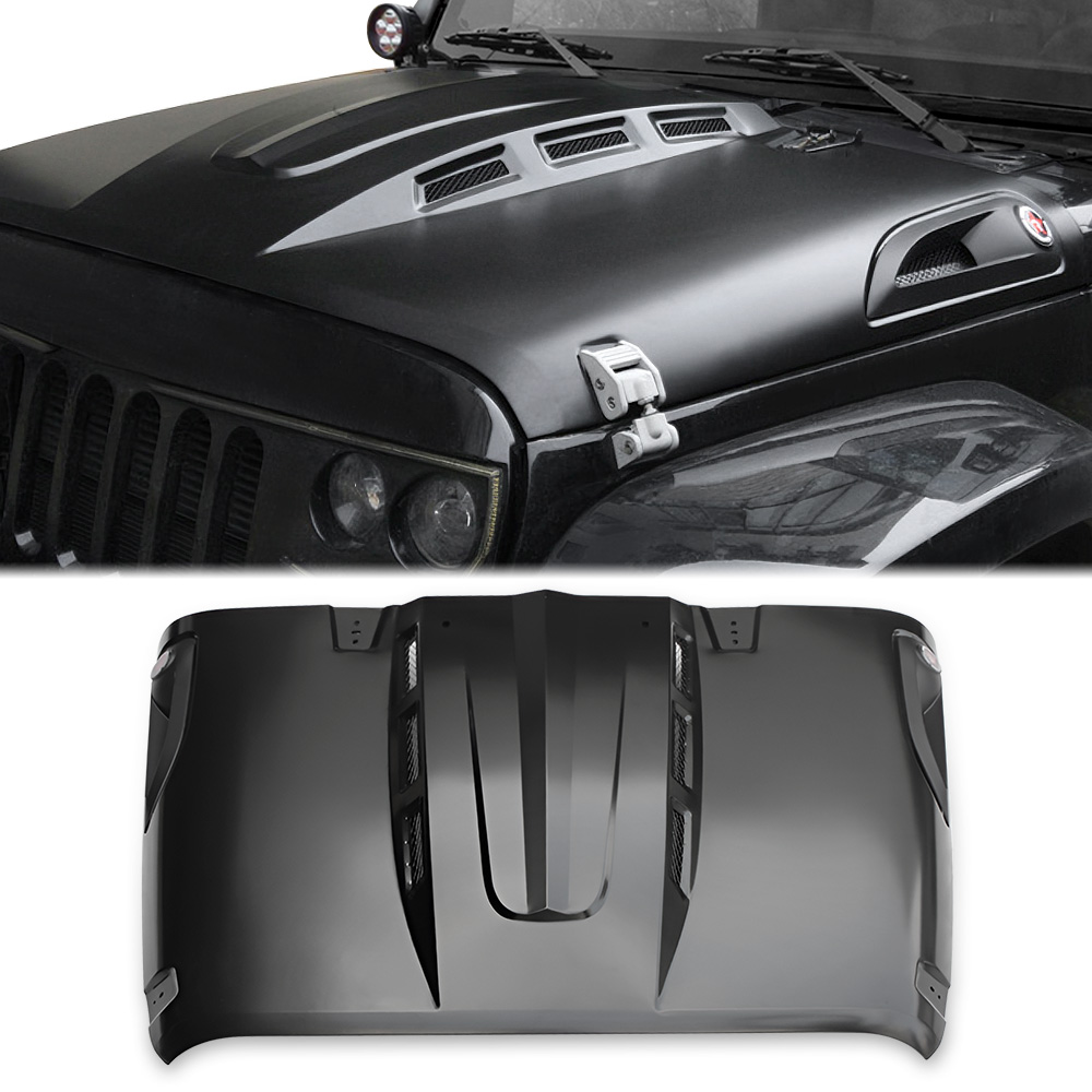 The Avenger Style Replacement Hood Compatible With 2007-2018 J Eep Wrangler JK JKU Unlimited Rubicon Black photo 3