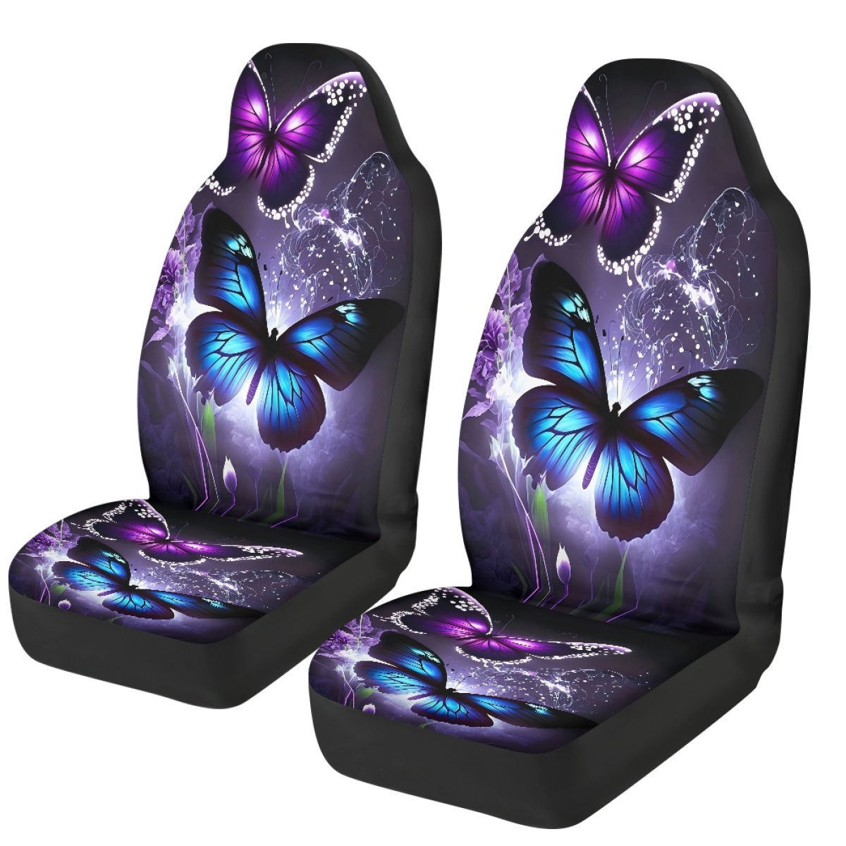 2 Front Car Seat Covers, Digitally Printed With Butterfly Patterns, Thin, Suitable For All Seasons, Fashionable Car Seat Covers photo 7