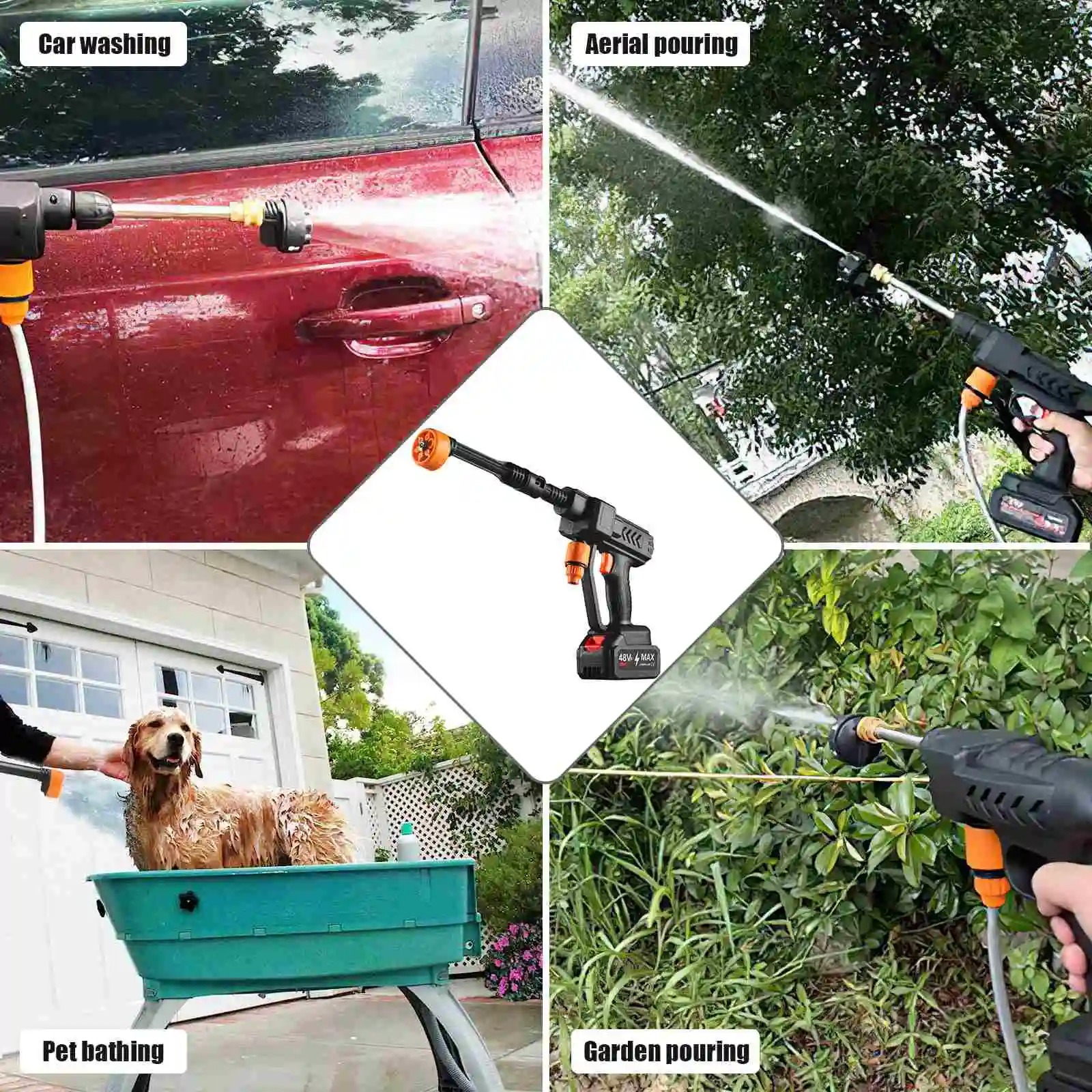 48Vf Portable High-Pressure Washer With Spray Gun And 6-in-1 Nozzle For Cleaning And Watering Cars, Floors, And Gardens photo 8