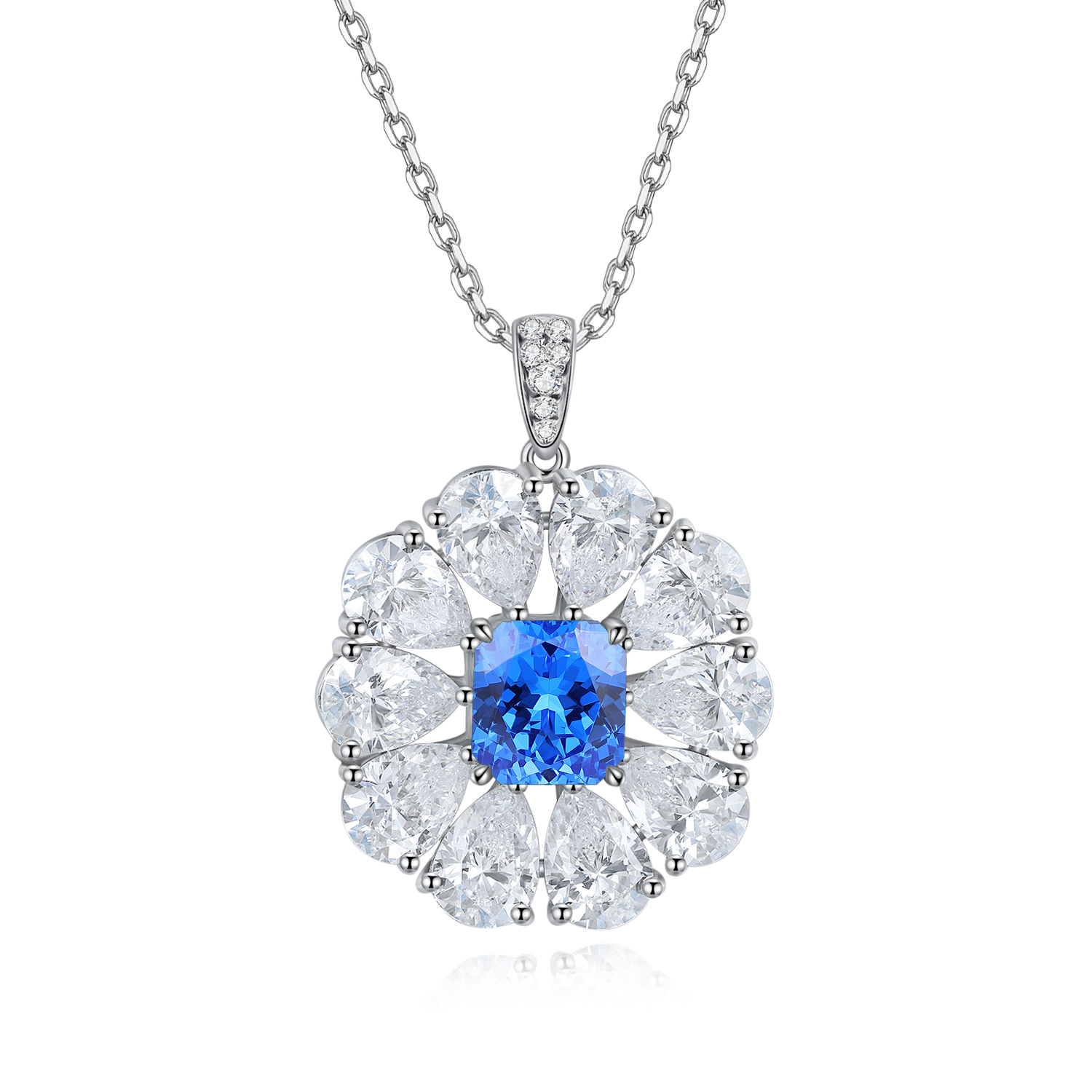 S925 Silver 7.7g Lab-Created Gemstone Necklace, 7x7.5mm Pendant, 5 Colors, 40&5cm photo 5