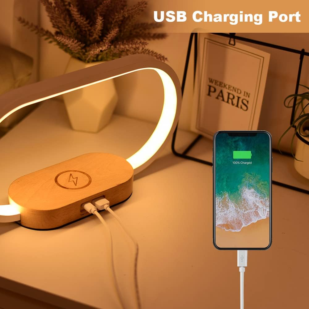 Donewin Bedside Lamp With Wireless Charger,Wooden Table Lamp With Charging Station,Touch Nightstand Lamp With Clock,3 Color Stepless Dimming Touch Lamp For Bedroom,Unique Gifts For Women photo 5