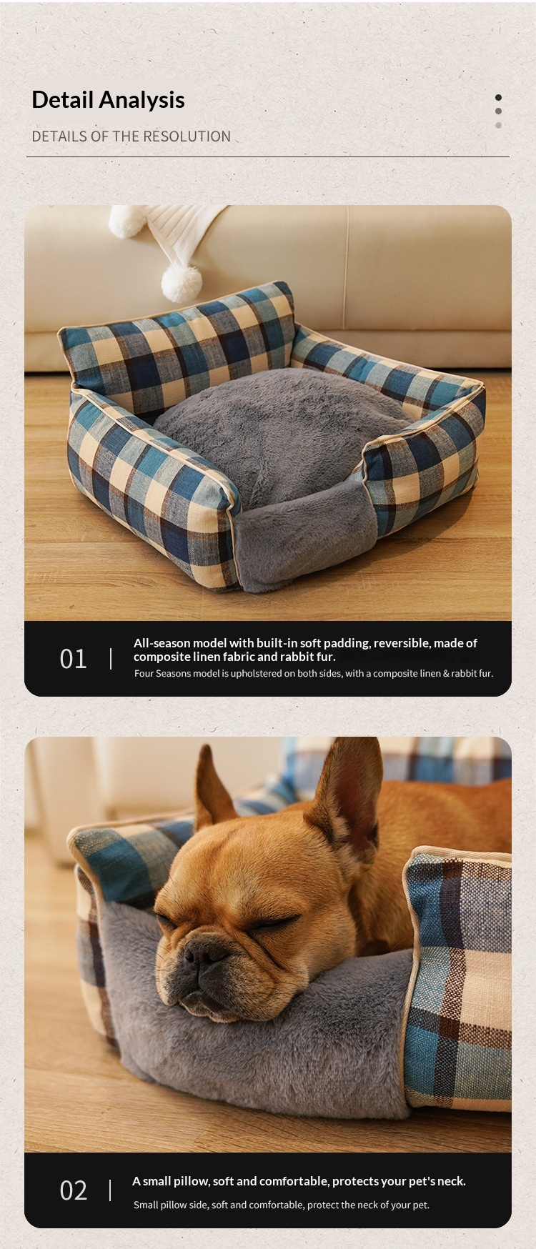 Retro Plaid All-Season Washable Pet Bed, Chew-Resistant For Small Medium Dogs & Cats photo 8