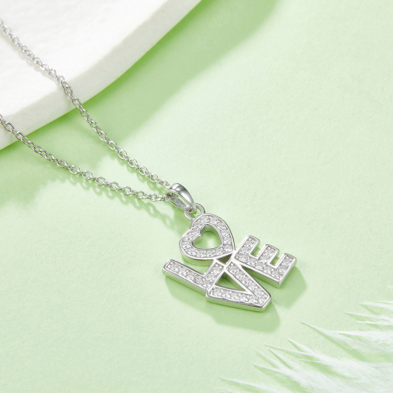 S925 Silver 1.7g Moissanite LOVE Necklace, Pave Heart Pendant, D VVS1, GRA Certified 42&3cm photo 2