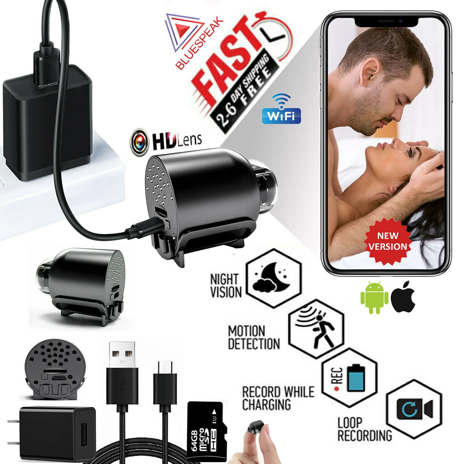 FREE 64G HD Hidden Spy Nanny Camera Wireless Wifi Home Security Night Vision HD 1080P photo 1