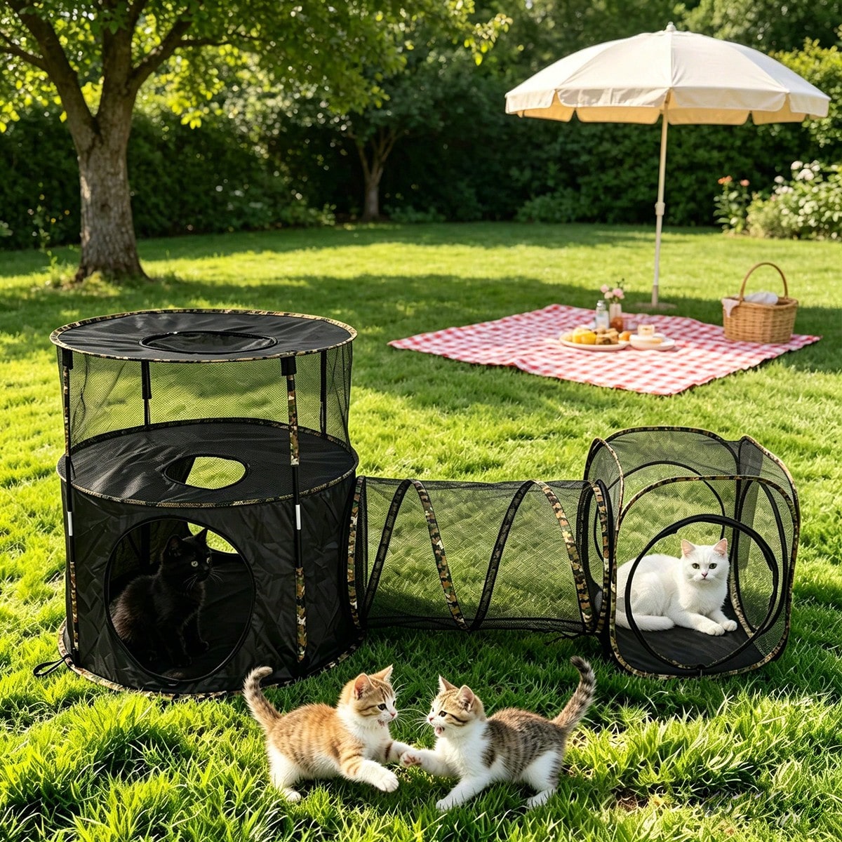 3 In1 Catio Outdoor Cat Enclosure, 2-Tier Cat Tents With Tunnels For Indoor Cats Pop Up Cube, Pet Tower Playpen With Tunnels And Tents photo 3