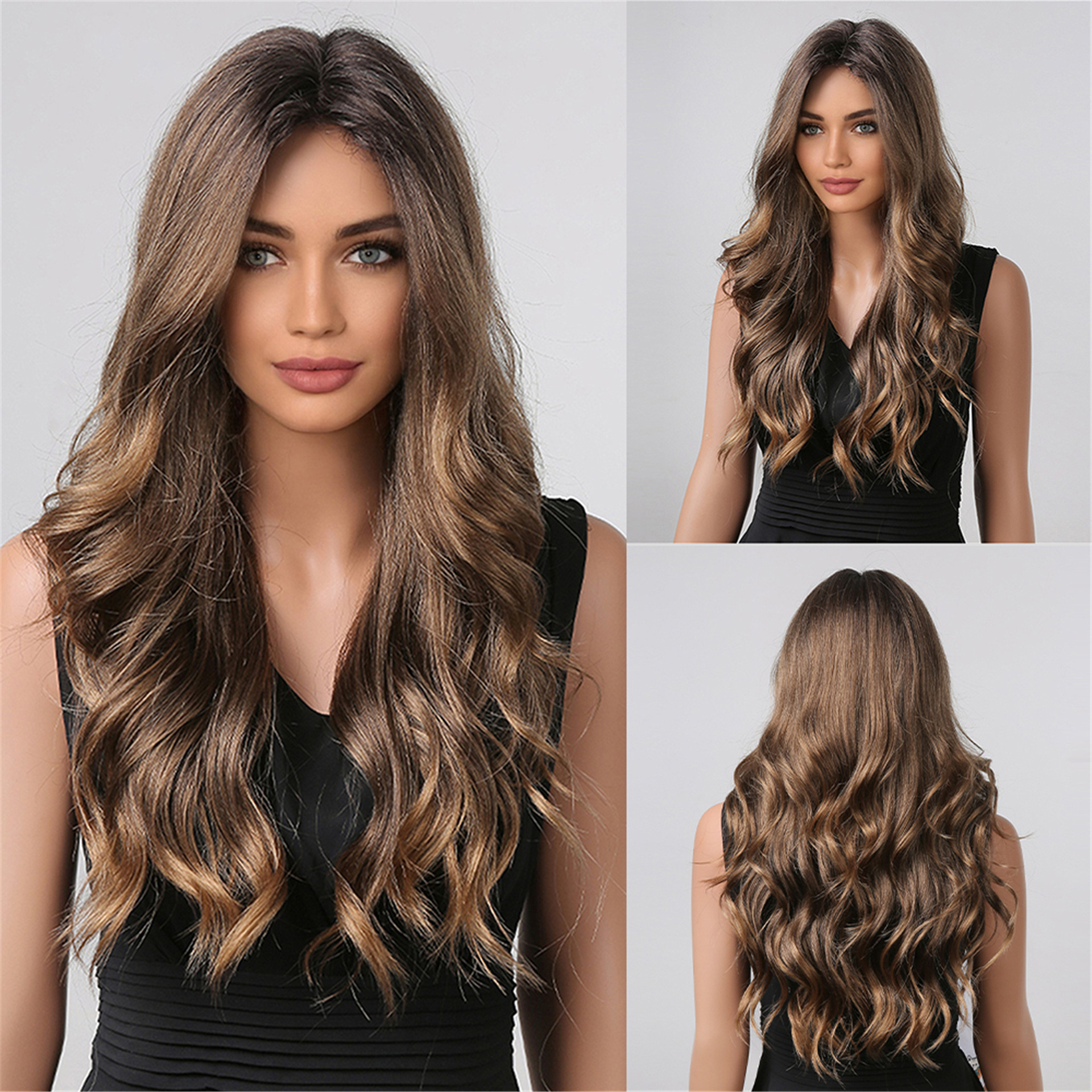 Brown Long Curly Hair European And American Wig photo 1